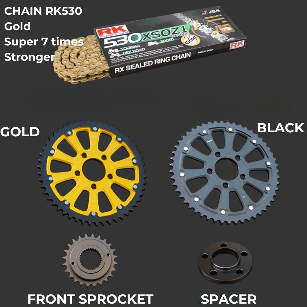 Kit chaîne Sportster – Pignon hybride alu/acier CNC