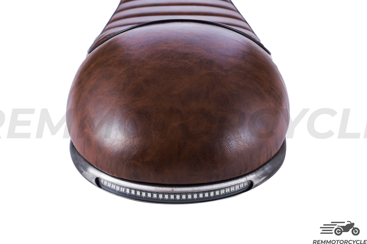 Brązowy vintage siodełka motocyklowe ze zintegrowaną ramą i pętlą świateł LED